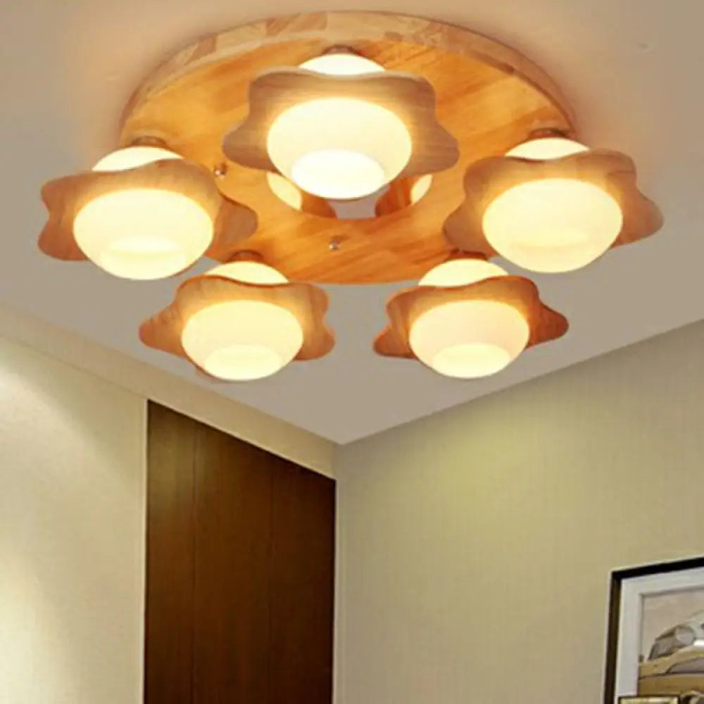 modern-wood-flushmount-with-flower-ivory-glass-shade-5-lights-bedroom-flush-ceiling-light-756